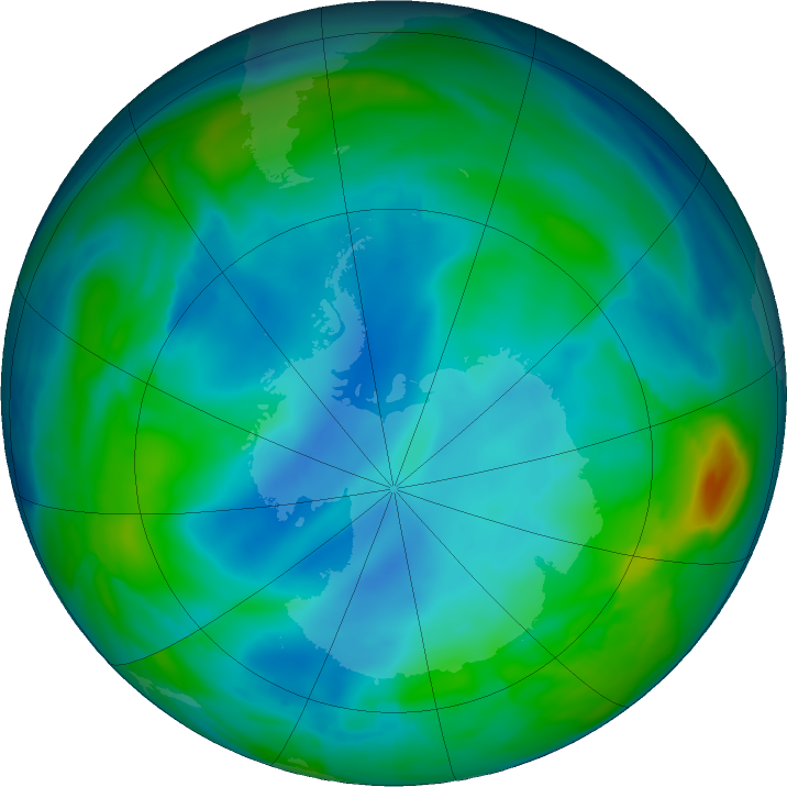 Antarctic ozone map for 03 July 2020